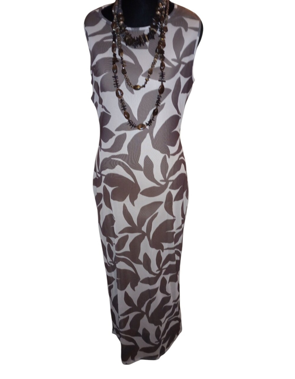 See You On Monday Sleeveless Brown Leaf-Print Maxi Dress, Size XL, NWT